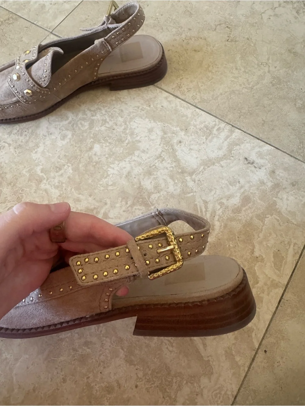 Women’s Dolce Vita Taupe Suede Studded Slingback Loafers